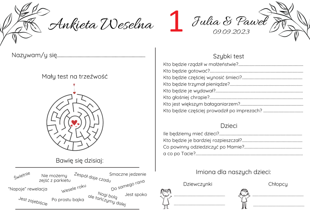 drewniana personalizowana księga gości z ankietami